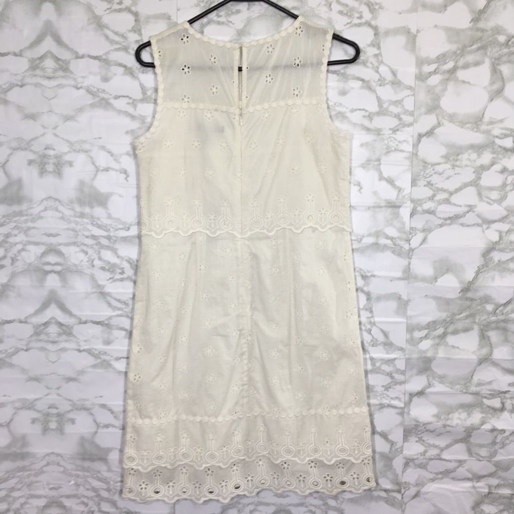 NWT J. Crew Ivory Eyelet Dress Sleeveless Sheath Scalloped Hem Summer Women's 00 - Picture 3 of 15